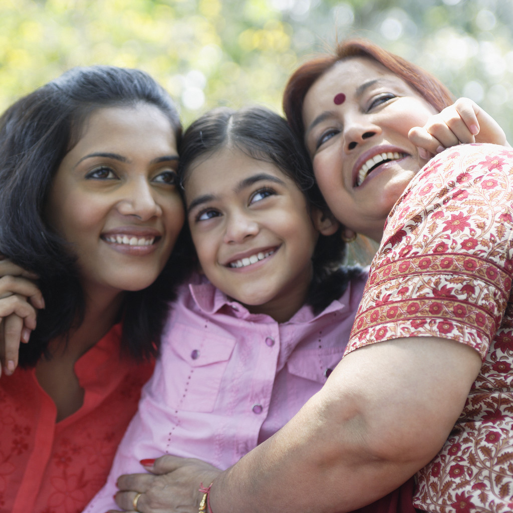 Grandmother, Mother and Girl Outside.