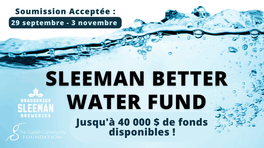 Sleeman Better Water Fund french graphic over image of water