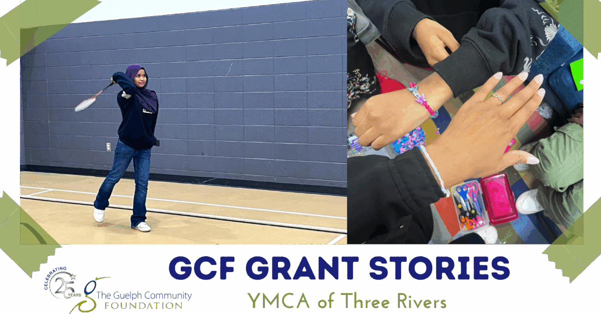 Youth engaged in badminton activity inside a gym, paired with a scene of creative bracelet making at YMCA of Three Rivers.
