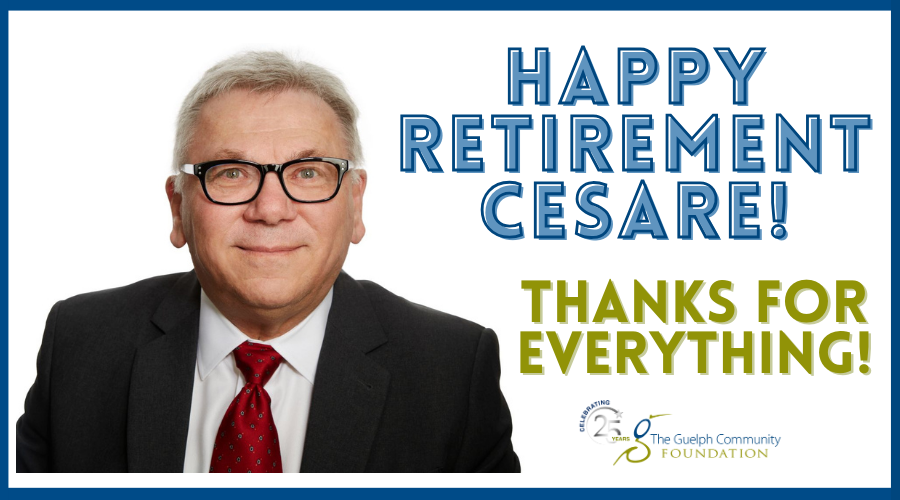 Happy Retirement Cesare! Thanks for Everything! Graphic with headshot of a business man (Cesare)