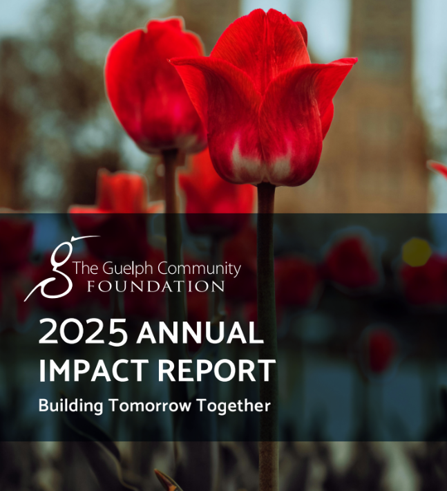 Image of the cover of the 2025 report. Photograph of red tulips with text: 2025 Annual Impact Report Building Tomorrow Together
