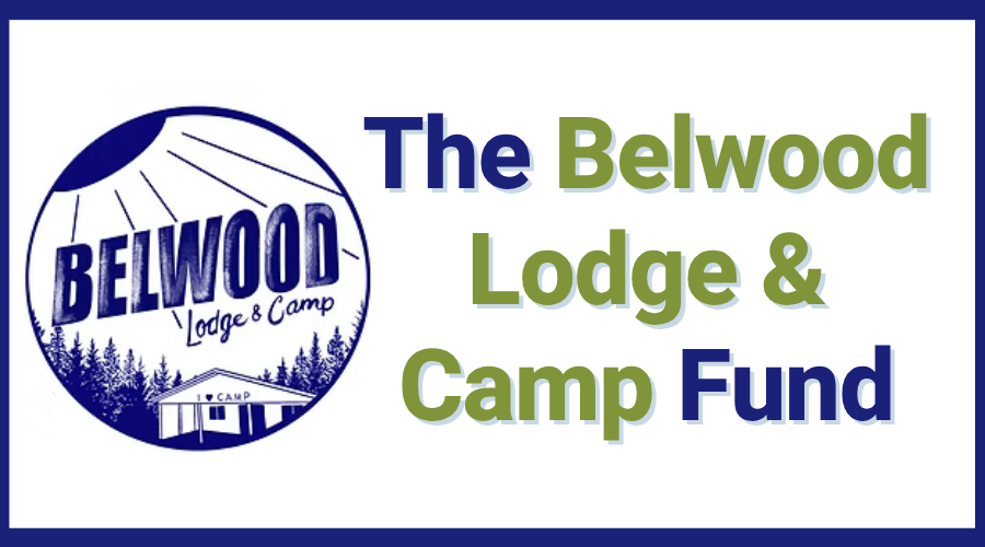 The Belwood Lodge & Camp Fund text on graphic with circle logo that features the 'Belwood Lodge & Camp' text and a cabin illustration under sun rays.