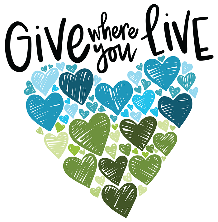 blue and green hearts graphic - Give where you live logo